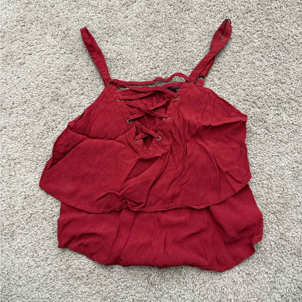 Forever 21 Red Ruffled Criss-Cross Camisole